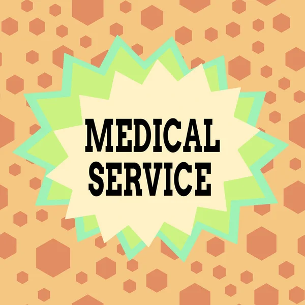 Conceptual hand writing showing Medical Service. Business photo showcasing treat illnesses and injuries that require medical response Asymmetrical uneven shaped pattern object multicolour design. — Stock Photo, Image