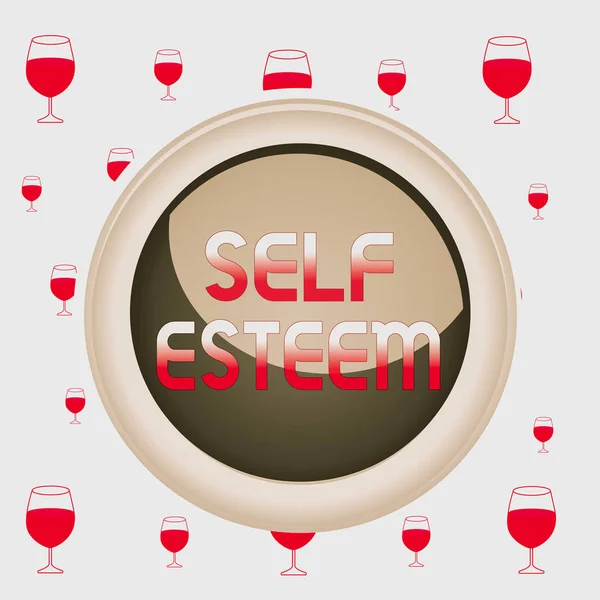 Text sign showing Self Esteem. Conceptual photo a feeling of having respect for yourself and your abilities Circle button colored sphere switch center background middle round shaped. — Stok fotoğraf