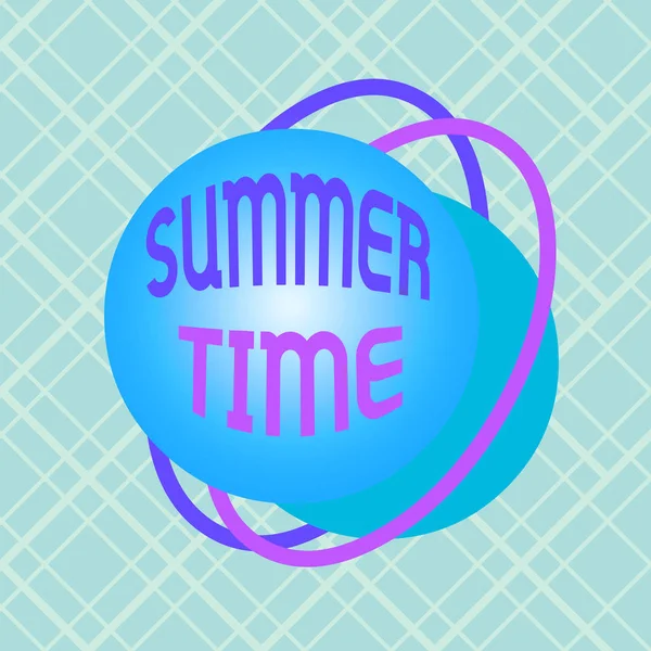 Writing note showing Summer Time. Business photo showcasing warmest season of the year Summer season or period like summer Asymmetrical format pattern object outline multicolor design. — 스톡 사진