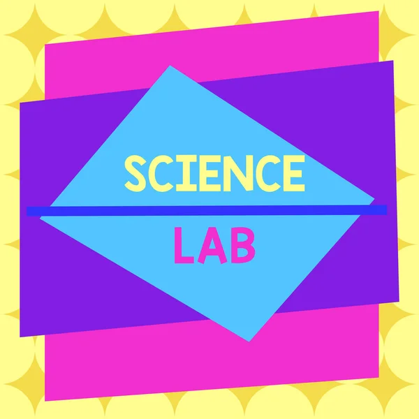 Writing note showing Science Lab. Business photo showcasing special facility where experiments are done and with equipment Asymmetrical format pattern object outline multicolor design. — 图库照片