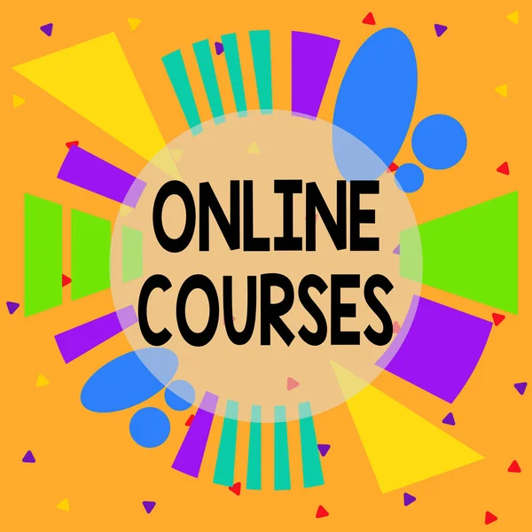 Handwriting text Online Courses. Concept meaning courses deliver a series of lessons to a web browser Asymmetrical uneven shaped format pattern object outline multicolour design.