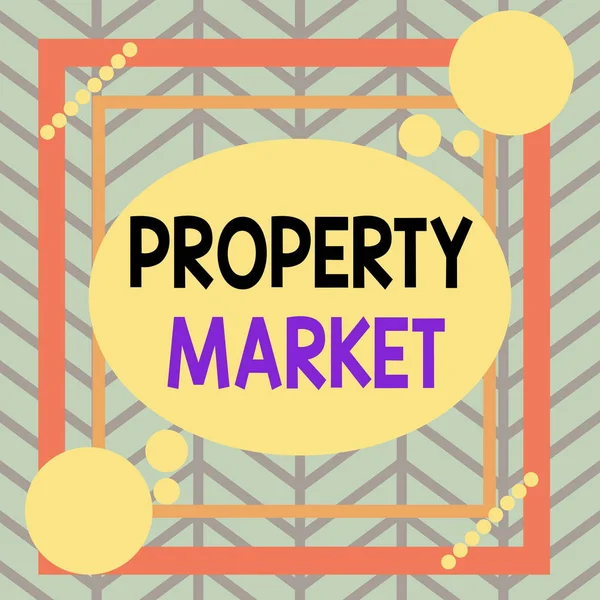 Handwriting text Property Market. Concept meaning the buying and selling of land and buildings Estate market Asymmetrical uneven shaped format pattern object outline multicolour design. — Stock fotografie