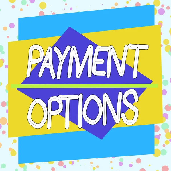 Word writing text Payment Options. Business concept for ways that a customers can pay for the goods and services Asymmetrical uneven shaped format pattern object outline multicolour design. — ストック写真