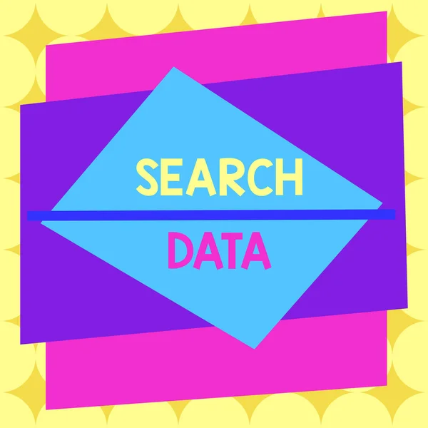 Writing note showing Search Data. Business photo showcasing efficient retrieval of specific items from a set of items Asymmetrical format pattern object outline multicolor design. — Φωτογραφία Αρχείου