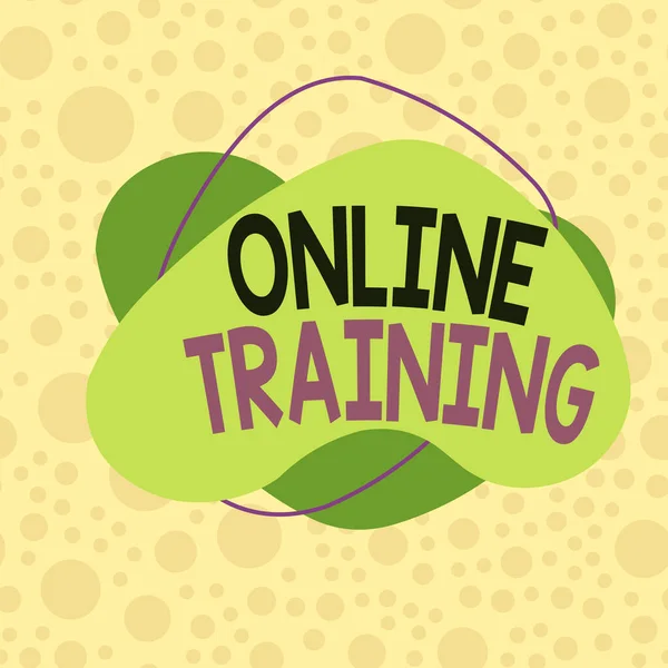 Conceptual hand writing showing Online Training. Business photo text Computer based training Distance or electronic learning Asymmetrical format pattern object outline multicolor design. — 图库照片