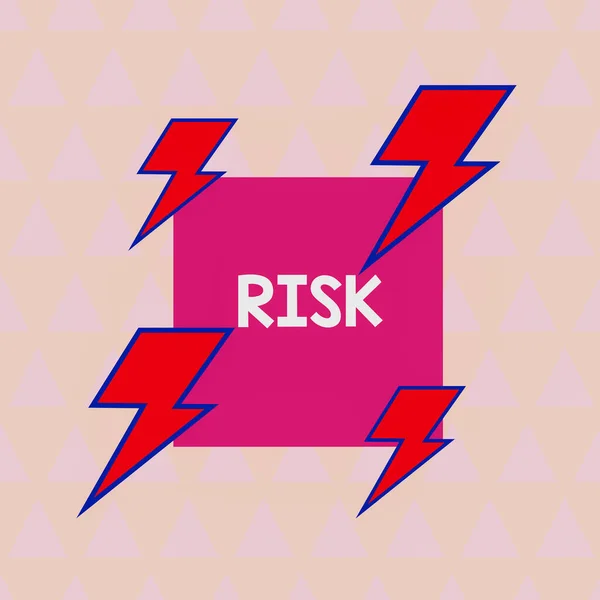 Text sign showing Risk. Conceptual photo Possibility of losing something of value or threat of damage Asymmetrical uneven shaped format pattern object outline multicolour design. — Stockfoto