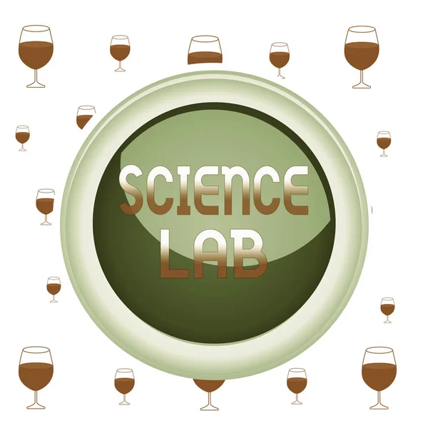 Text sign showing Science Lab. Conceptual photo special facility where experiments are done and with equipment Circle button colored sphere switch center background middle round shaped.