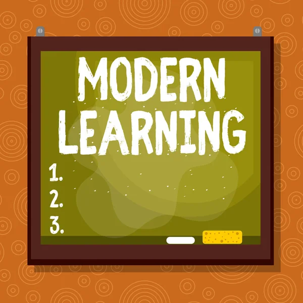 Handwriting text Modern Learning. Concept meaning flexible and agile setup Innovative learning environments Asymmetrical uneven shaped format pattern object outline multicolour design.