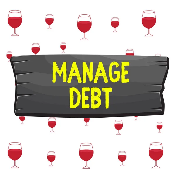 Text sign showing Manage Debt. Conceptual photo unofficial agreement with unsecured creditors for repayment Plank wooden board blank rectangle shaped wood attached color background.