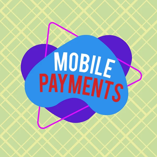 Writing note showing Mobile Payments. Business photo showcasing money paid for a product through a electronic device Asymmetrical format pattern object outline multicolor design. — Stock Photo, Image