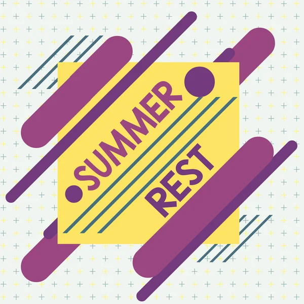 Text sign showing Summer Rest. Conceptual photo taking holiday break or unwind from work or school during summer Asymmetrical uneven shaped format pattern object outline multicolour design. — Stock Photo, Image