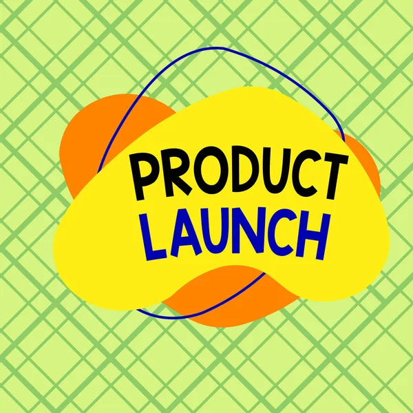 Conceptual hand writing showing Product Launch. Business photo showcasing process to introduce new product for sale for the first time Asymmetrical format pattern object outline multicolor design. — Φωτογραφία Αρχείου