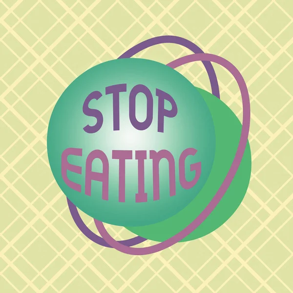 Writing note showing Stop Eating. Business photo showcasing cease the activity of putting or taking food into the mouth Asymmetrical format pattern object outline multicolor design.