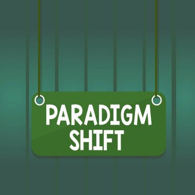 Writing note showing Paradigm Shift. Business photo showcasing fundamental change in approach or underlying assumptions Board color background plank attached string panel rectangle.