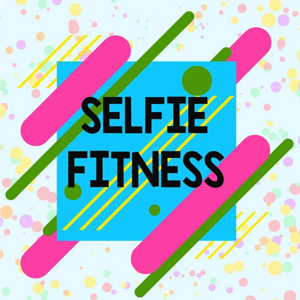 Handwriting text writing Selfie Fitness. Concept meaning Taking pictures of oneself during workout or inside the gym Asymmetrical uneven shaped format pattern object outline multicolour design. — Stockfoto