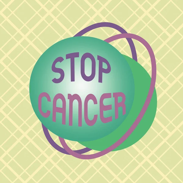 Writing note showing Stop Cancer. Business photo showcasing prevent the uncontrolled growth of abnormal cells in the body Asymmetrical format pattern object outline multicolor design. — Stockfoto