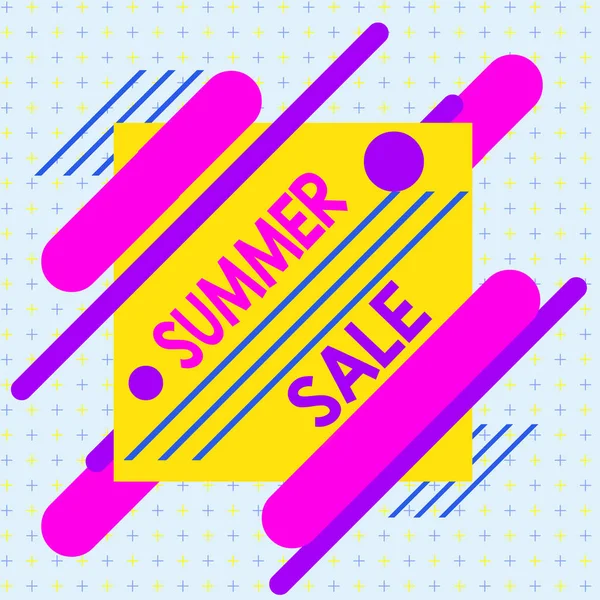 Text sign showing Summer Sale. Conceptual photo time when a store sells products at much lower prices than usual Asymmetrical uneven shaped format pattern object outline multicolour design. — Stockfoto