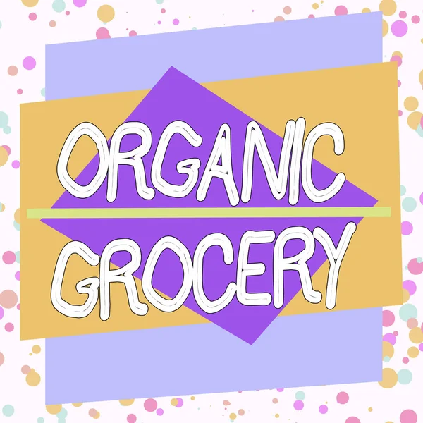 Word writing text Organic Grocery. Business concept for market with foods grown without the use of fertilizers Asymmetrical uneven shaped format pattern object outline multicolour design. — Stockfoto
