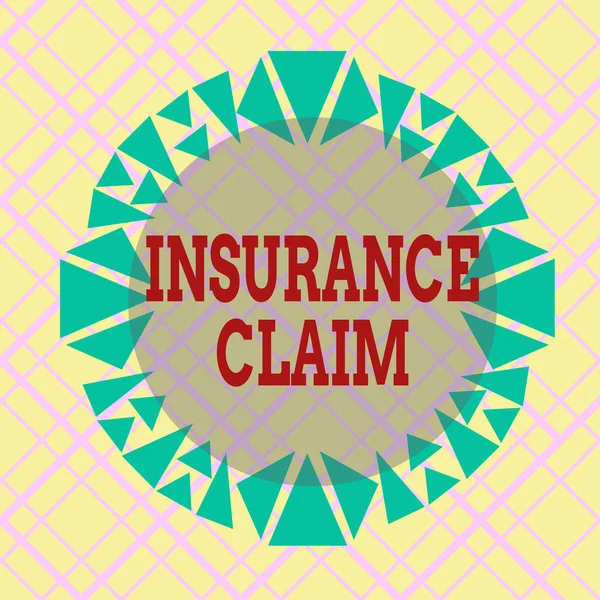 Writing note showing Insurance Claim. Business photo showcasing coverage or compensation for a covered loss or policy event Asymmetrical uneven shaped pattern object multicolour design. — Stock Fotó