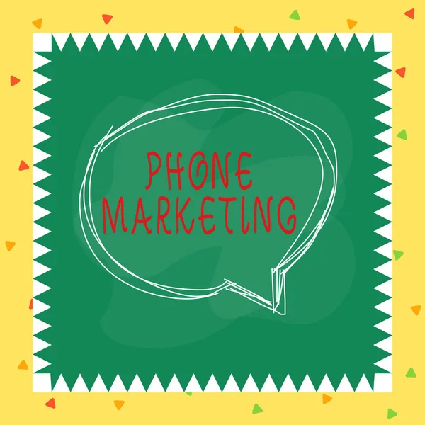 Writing note showing Phone Marketing. Business photo showcasing art of promoting products and services via mobile devices Speaking bubble inside asymmetrical object multicolor design. — Stockfoto