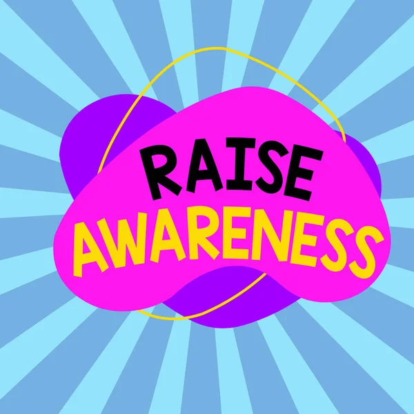Text sign showing Raise Awareness. Conceptual photo creating a specific messaging campaign about an issue Asymmetrical uneven shaped format pattern object outline multicolour design. — Zdjęcie stockowe