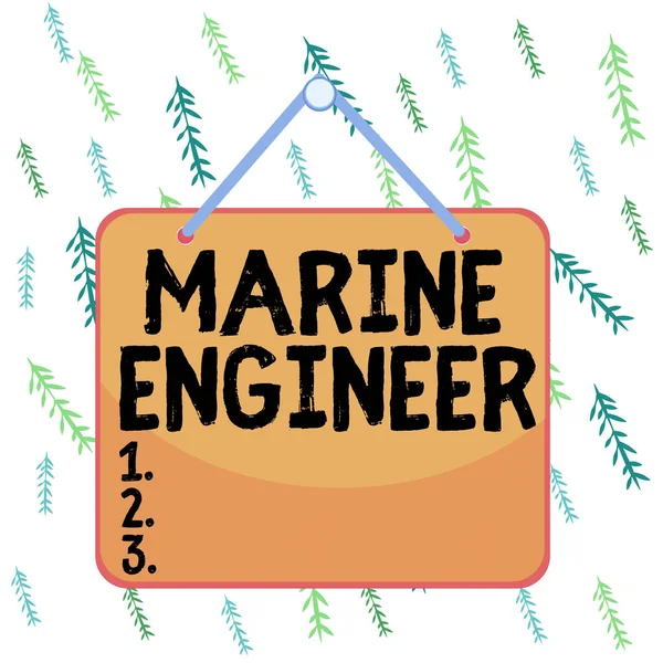 Handwriting text writing Marine Engineer. Concept meaning incharge with maintenance and operation of a ship s is engines Colored memo reminder empty board blank space attach background rectangle. — Stock Fotó