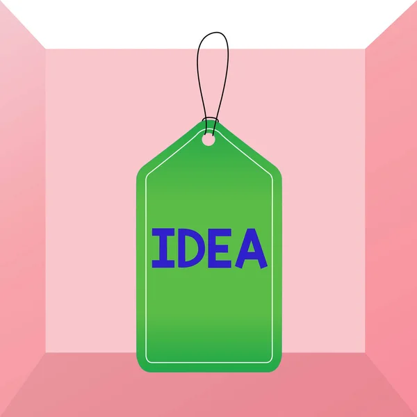 Conceptual hand writing showing Idea. Business photo showcasing a thought or suggestion as to a possible course of action Suggestion Empty tag colorful background label rectangle attach string. — Stockfoto