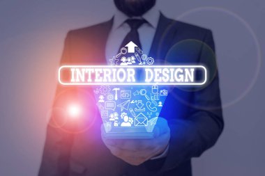 Handwriting text writing Interior Design. Concept meaning the art of designing the interior decoration of a building.