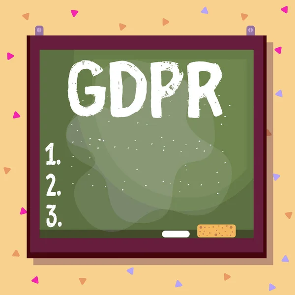 Note d'écriture montrant Gdpr. Photo d'affaires présentant une réglementation protégeant les données de démonstration et la vie privée des citoyens de l'UE Design multicolore asymétrique et inégal . — Photo