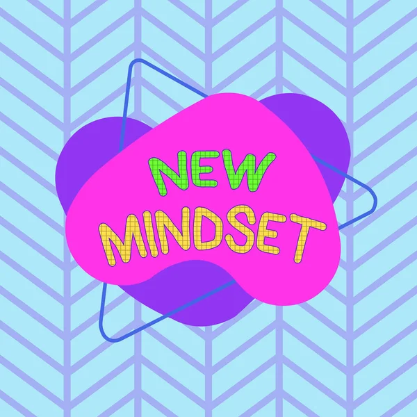 Text sign showing New Mindset. Conceptual photo Mental attitude or disposition New approach in dealing situation Asymmetrical uneven shaped format pattern object outline multicolour design. — Stok fotoğraf