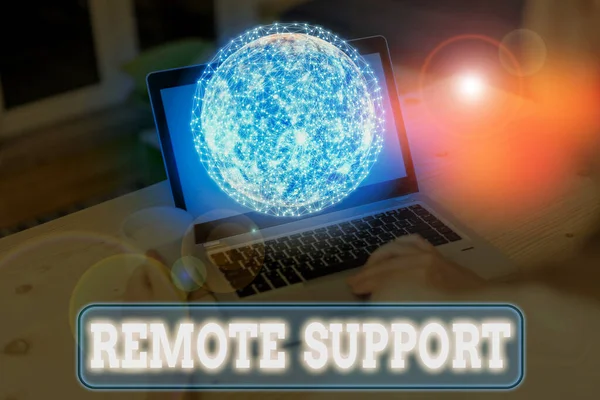 Writing note showing Remote Support. Business photo showcasing help endusers to solve computer problems and issues remotely Elements of this image furnished by NASA. — Stock Photo, Image
