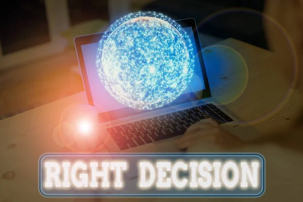 Writing note showing Right Decision. Business photo showcasing making good choice after considering a lot of possibilities Elements of this image furnished by NASA. — Stock fotografie