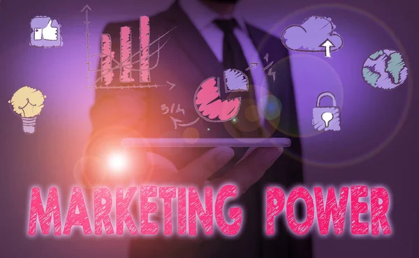 Nota de escritura que muestra el poder de marketing. Foto de negocios mostrando la capacidad de una empresa para aumentar de manera rentable el precio de mercado . — Foto de Stock