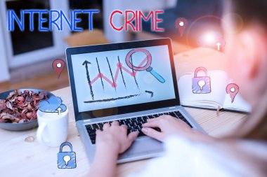 İnternet Suçları 'ndan el yazısı. Kavram, internette suç veya yasadışı online faaliyet anlamına gelir.