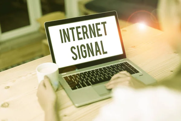 Conceptual hand writing showing Internet Signal. Business photo showcasing signal strength received by a phone from a cellular network. — Stok fotoğraf