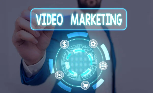 Signo de texto que muestra Video Marketing. La foto conceptual integra vídeo atractivo en las campañas de marketing . —  Fotos de Stock