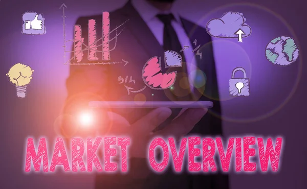 Writing note showing Market Overview. Business photo showcasing brief synopsis of a commercial or industrial market. — Stockfoto