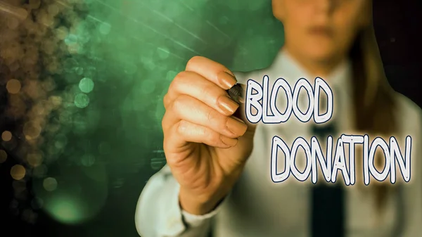 Conceptual hand writing showing Blood Donation. Business photo showcasing Process of collecting testing and storing whole blood. — Stock Photo, Image