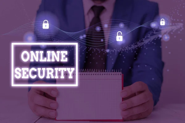 Текст для написання слів Online Security. Концепція ведення бізнесу для забезпечення безпеки операцій, здійснених онлайн . — стокове фото