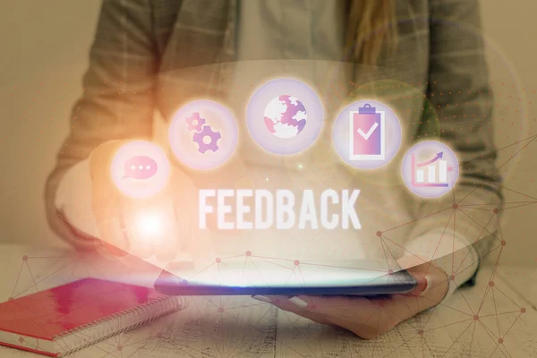 Writing note showing Feedback. Business photo showcasing information about reactions to product demonstratings perforanalysisce of task. — Stock Photo, Image