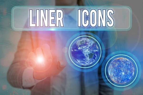 Text sign showing Liner Icons. Conceptual photo use to improve visual interest and grab the user s is attention. — Stock Photo, Image