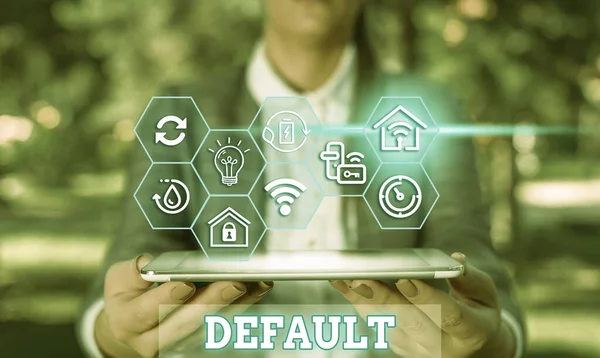 Writing note showing Default. Business photo showcasing Failure to fulfill an obligation, especially to repay a loan. — Stock Photo, Image