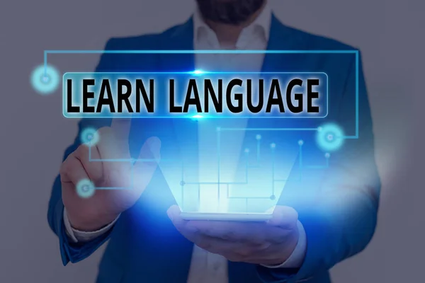 Psaní textu Učte se jazyk. Pojetí znamená schopnost komunikovat ve druhém nebo cizím jazyce. — Stock fotografie