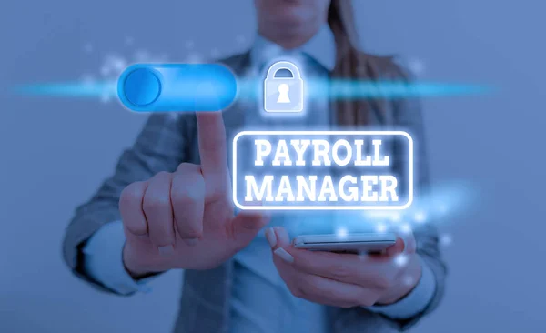 Conceptual hand writing showing Payroll Manager. Business photo text Maintains payroll information by designing systems. — Stockfoto