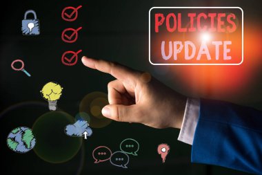 Conceptual hand writing showing Policies Update. Business photo text act of adding new information or guidelines formulated.