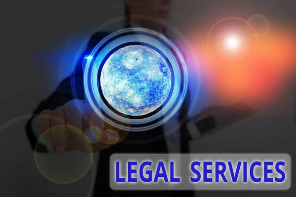 Handwriting text Legal Services. Concept meaning any services involving legal or law related matters Elements of this image furnished by NASA.