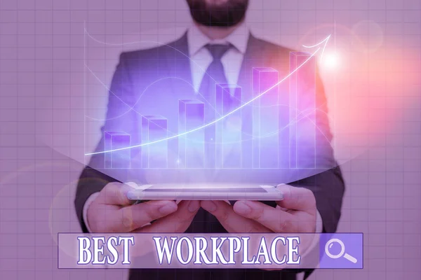 Χειρόγραφο κείμενο γραφής Best Workplace. Έννοια έννοια βοηθά τους εργαζόμενους να αναπτυχθούν μεμονωμένα Προάγει την αξιοκρατία. — Φωτογραφία Αρχείου