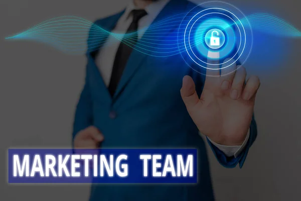 Conceptual hand writing showing Marketing Team. Business photo showcasing promotes your business and drives sales of its products. — Stock Photo, Image