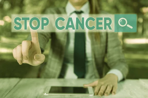 Text sign showing Stop Cancer. Conceptual photo prevent the uncontrolled growth of abnormal cells in the body. — Stock Photo, Image