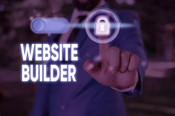 Writing note showing Website Builder. Business photo showcasing construction of websites without analysisual code editing. — 스톡 사진